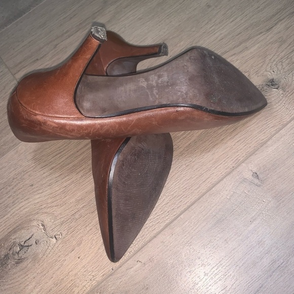 5TH AVENUE Pump High Brown Leather Heels size 38 Pointed Sandals - Picture 7 of 8